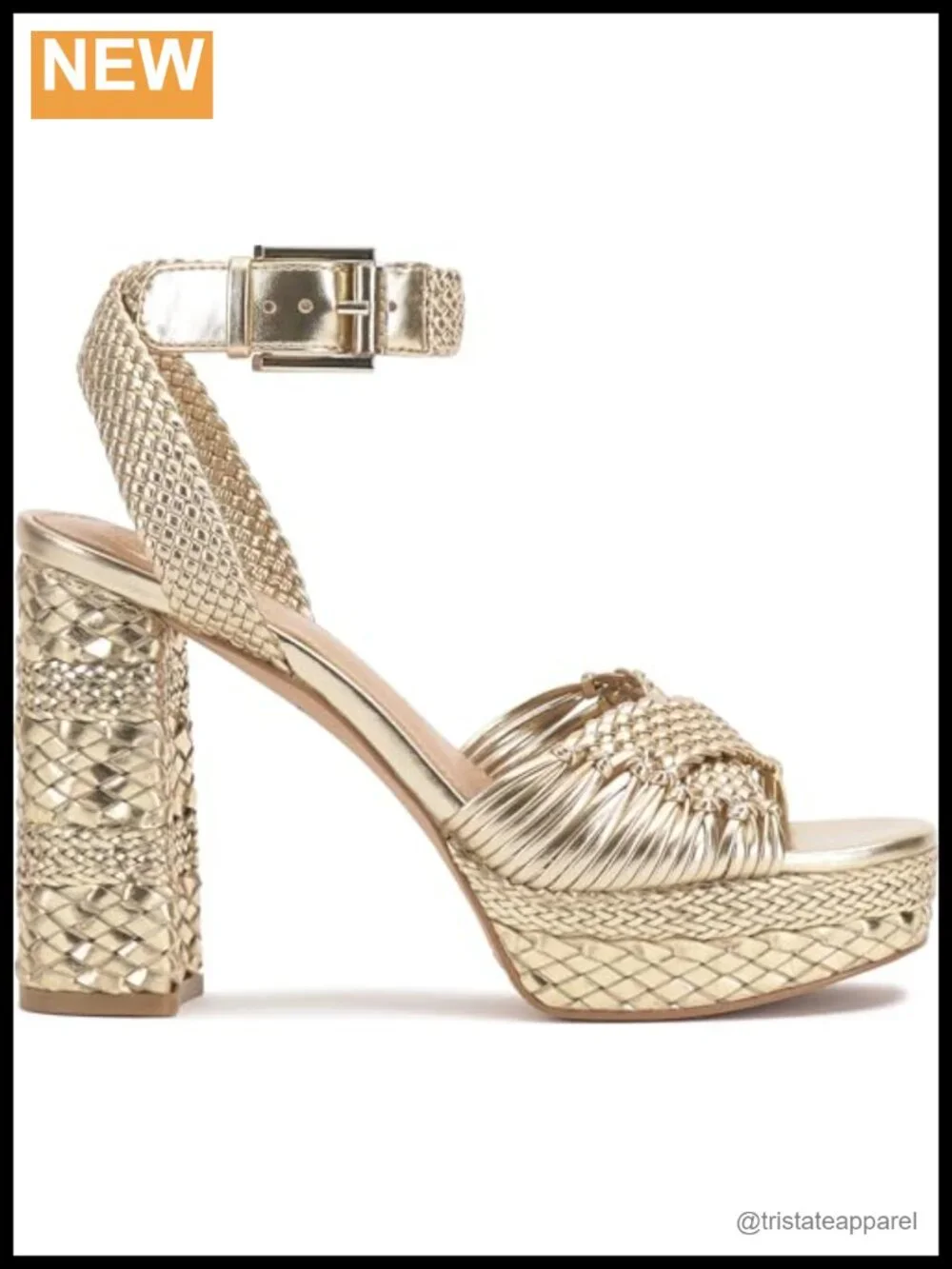 Synthetic Woven Platform Sandals with Block Heel & Ankle Strap